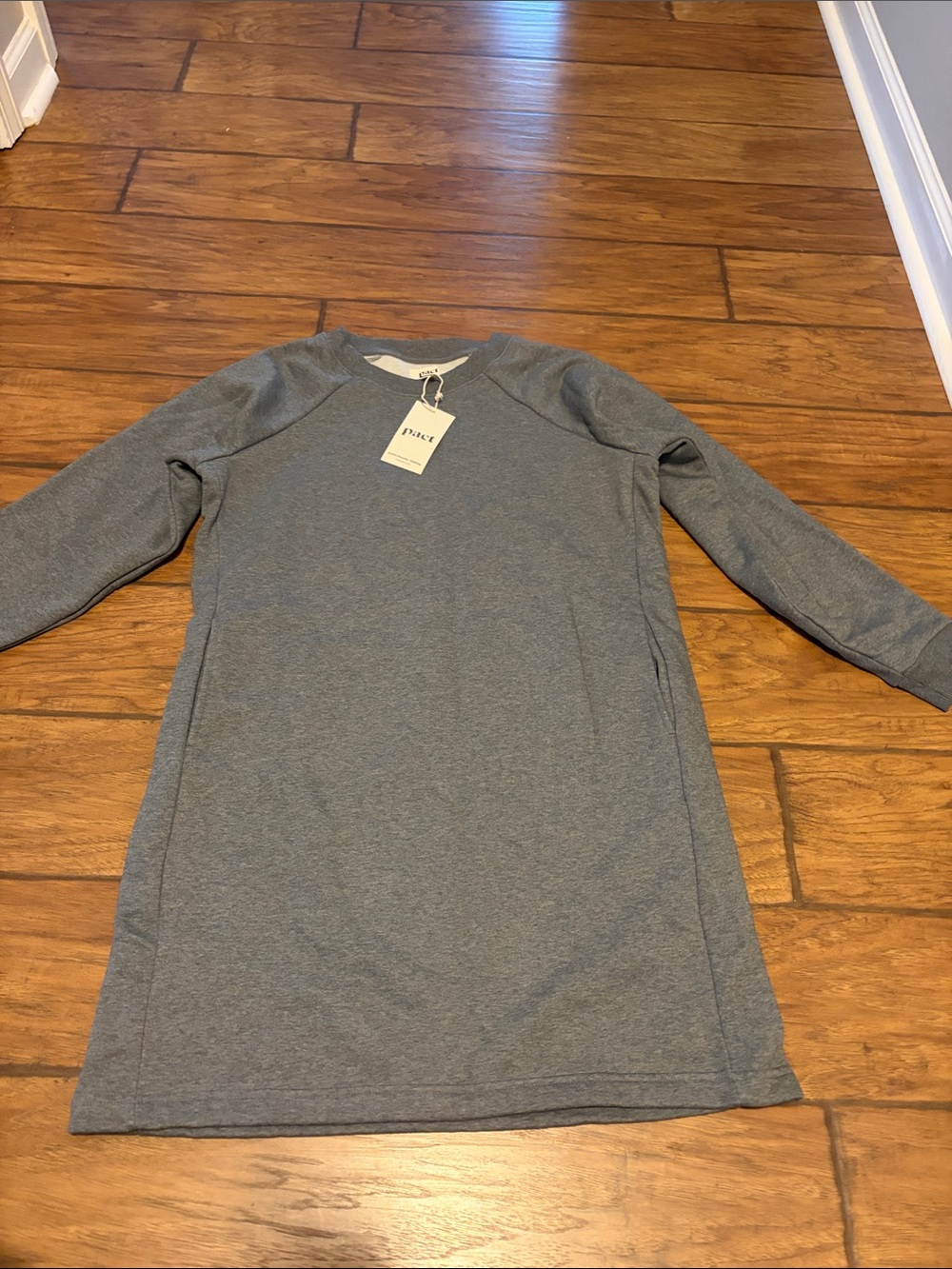 Pact Gray Crewneck Sweatshirt Dress with Branded Hang Tag